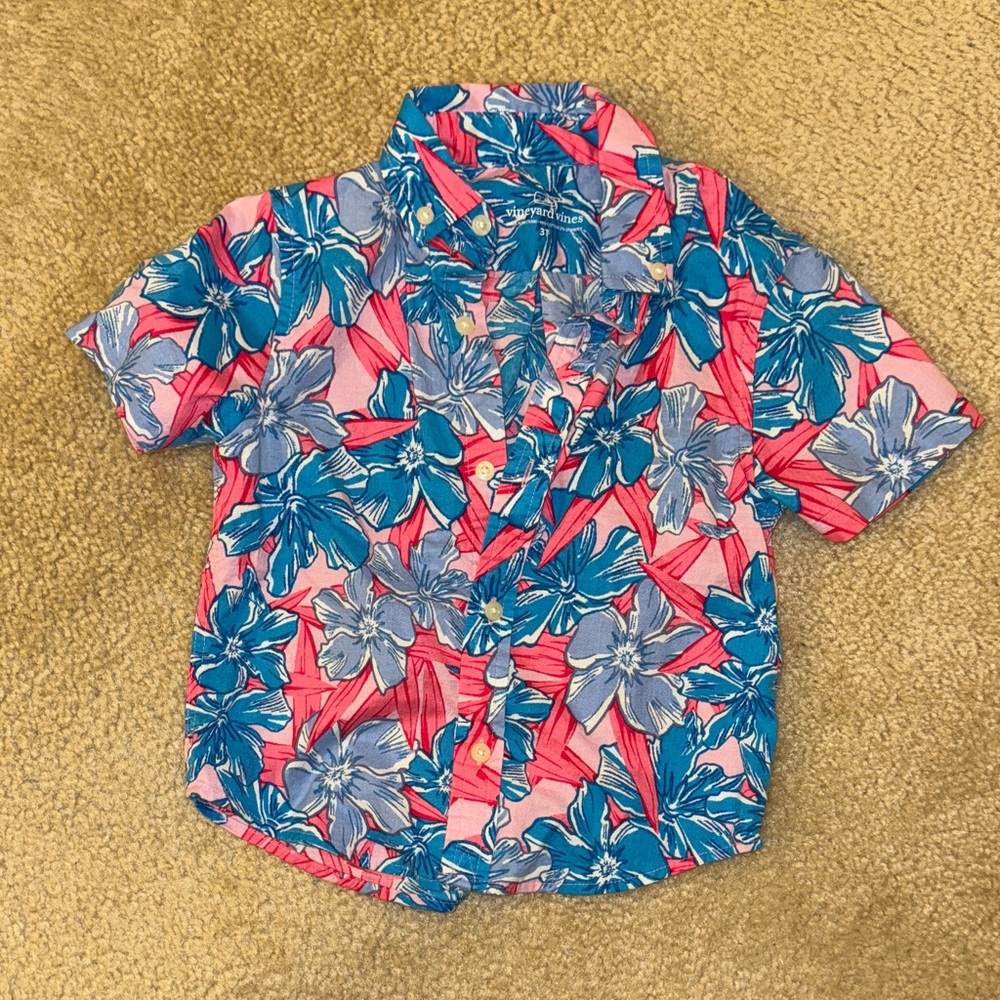 Vineyard Vines Pink and Blue Floral Kids Button Down Shirt